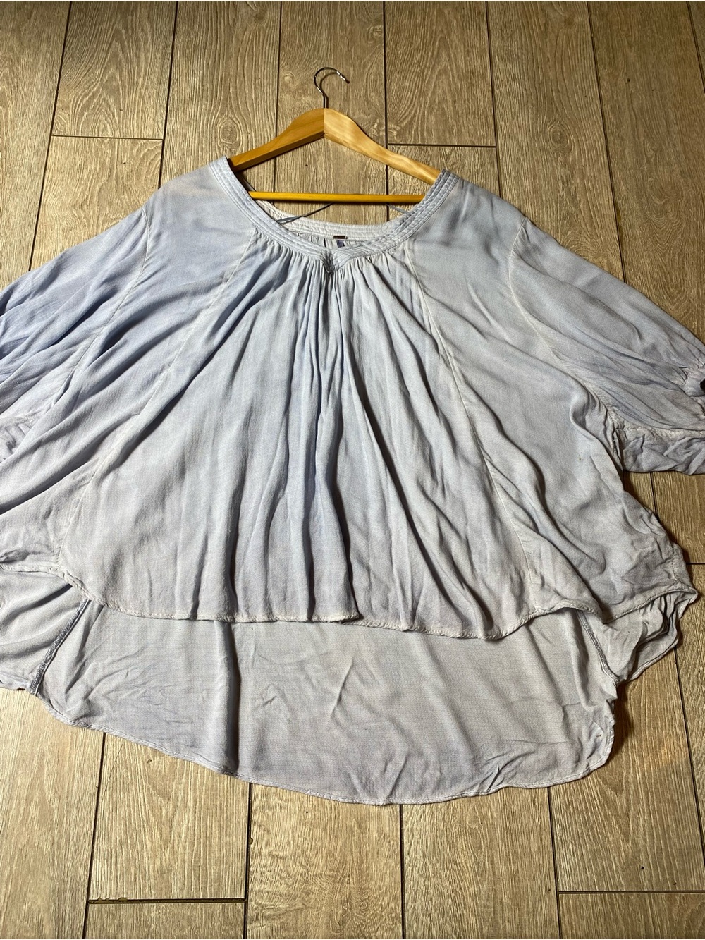 Free People Oversized Light Blue Boho Peasant Blouse Tunic High Low Hem Size S
